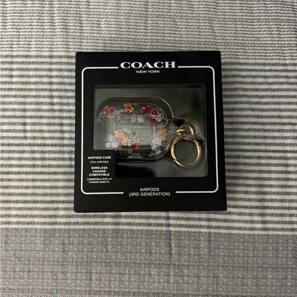 Coach Multicolor Floral AirPods Case with Gold Keychain
